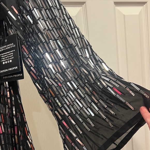 NWT-Boston Proper Black and Silver Long Sleeve Sequins Evening Dress - Picture 5 of 15